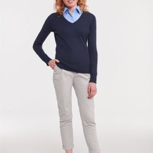 710F Russell Collection Ladies' V-Neck Knitted Pullover