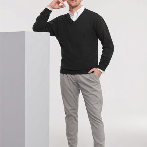 710M Russell Collection Men's V-Neck Knitted Pullover