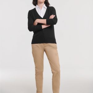 715F Russell Collection Ladies' V-Neck Knitted Cardigan